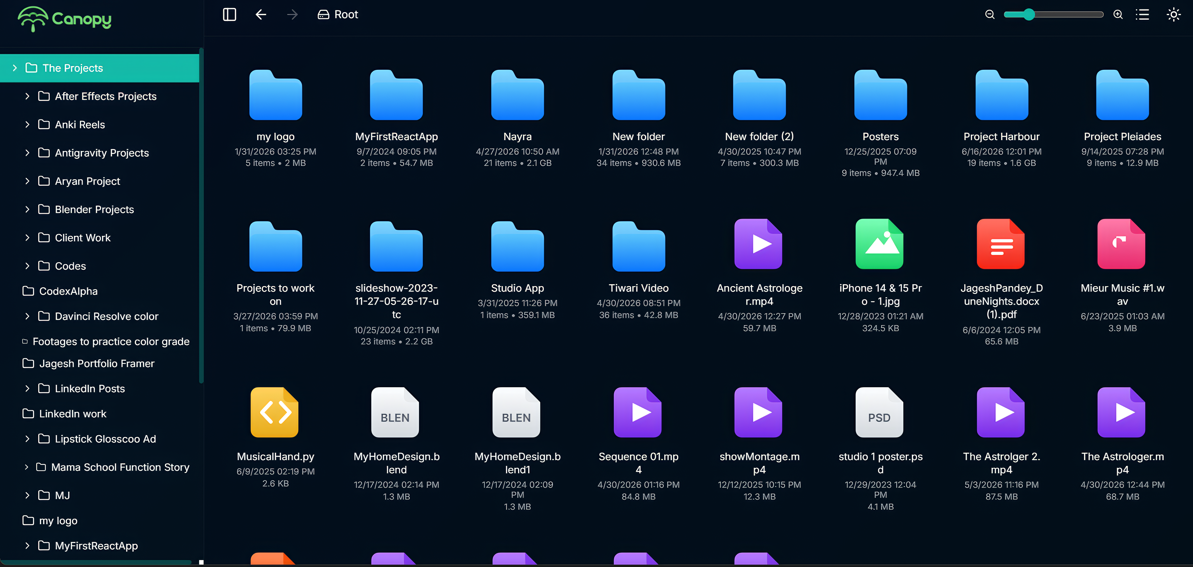 The Canopy-generated HTML explorer in dark mode
